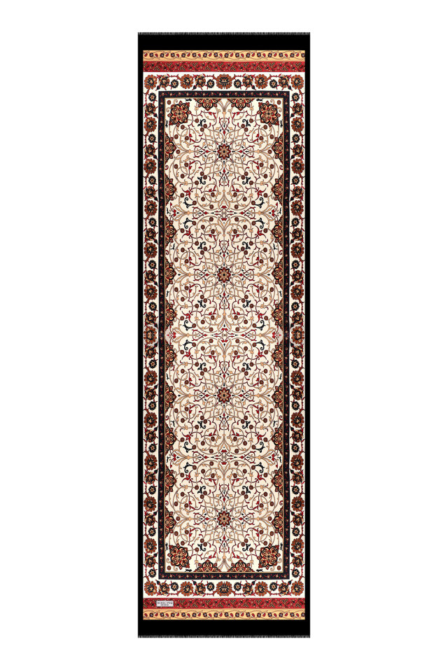 Bej Sarmaşık Desen Dar İpek Fular - 4