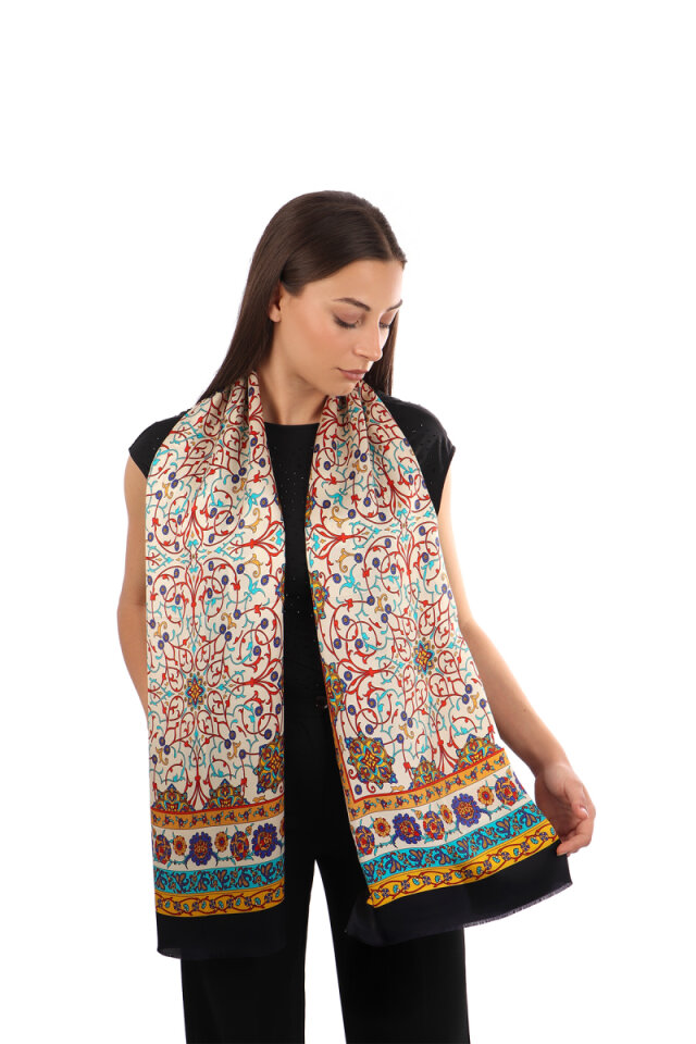 Gold Sarmaşık Desen Dar İpek Fular 