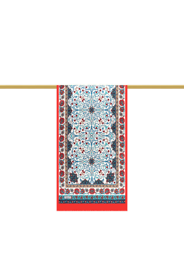 Kırmızı Sarmaşık Desen Dar İpek Fular - 3