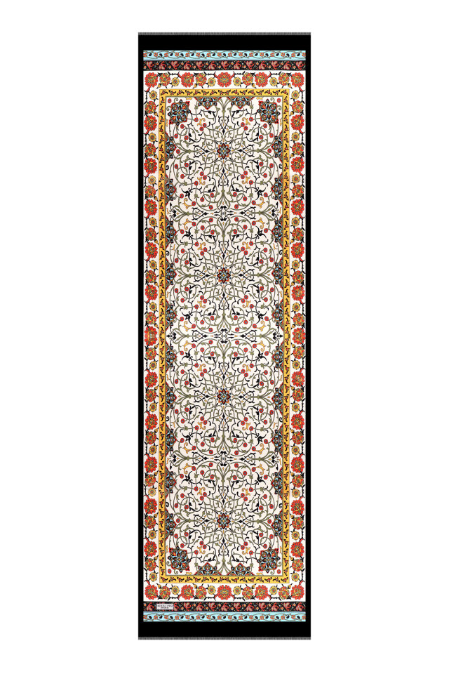 Siyah Sarmaşık Desen Dar İpek Fular - 4
