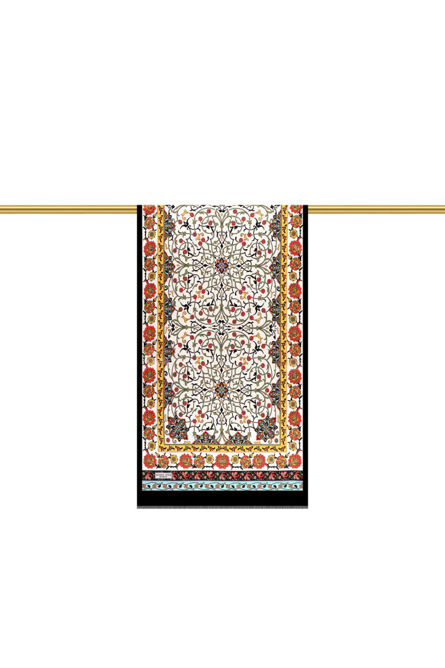 Siyah Sarmaşık Desen Dar İpek Fular - 3