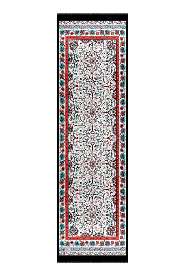 Siyah Sarmaşık Desen Dar İpek Fular - 4