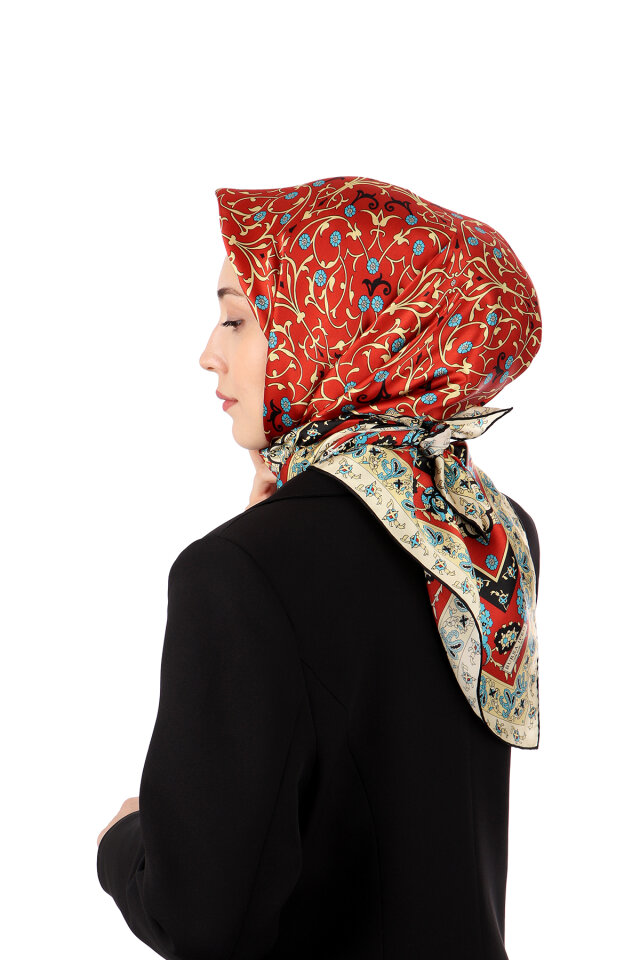 Bordo Sarmaşık Desen Sura İpek Eşarp - 2