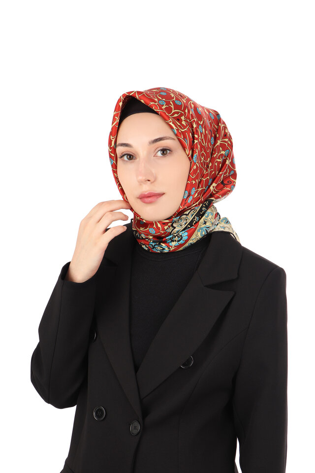 Bordo Sarmaşık Desen Sura İpek Eşarp 