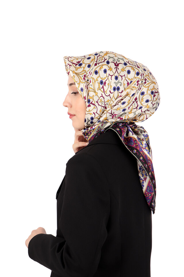 Gri Sarmaşık Desen Sura İpek Eşarp - 2