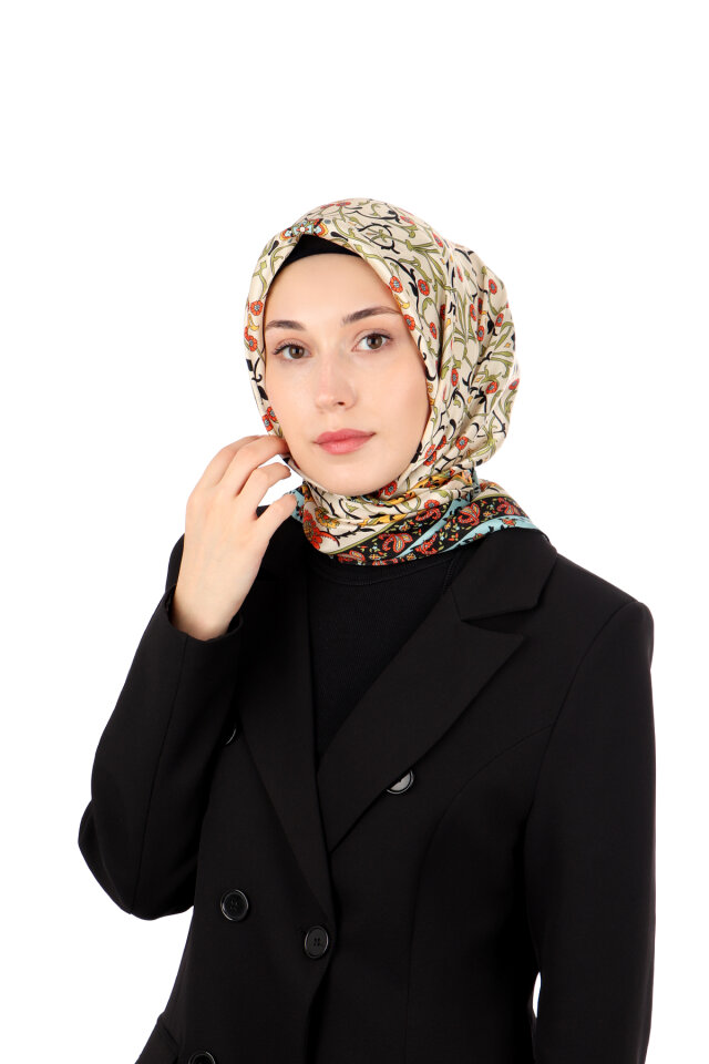 Haki Sarmaşık Desen Sura İpek Eşarp 