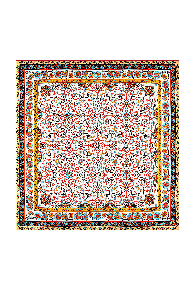 Kırmızı Sarmaşık Desen Sura İpek Eşarp 