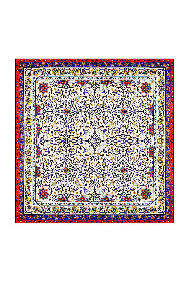 Lacivert Sarmaşık Desen Sura İpek Eşarp 