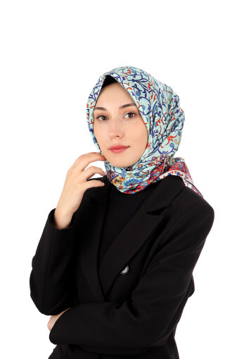 Mavi Sarmaşık Desen Sura İpek Eşarp 