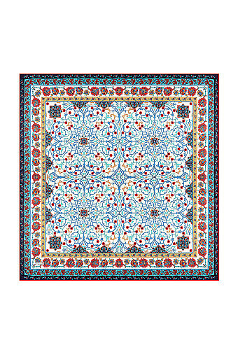 Petrol Mavi Sarmaşık Desen Sura İpek Eşarp 