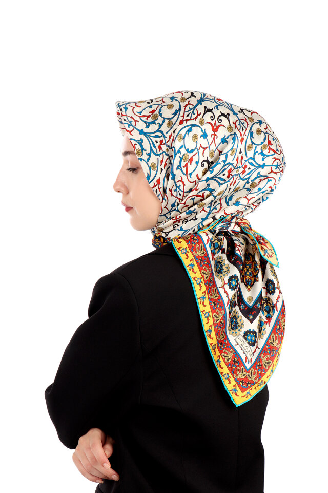 Turkuaz Sarmaşık Desen Sura İpek Eşarp - 2