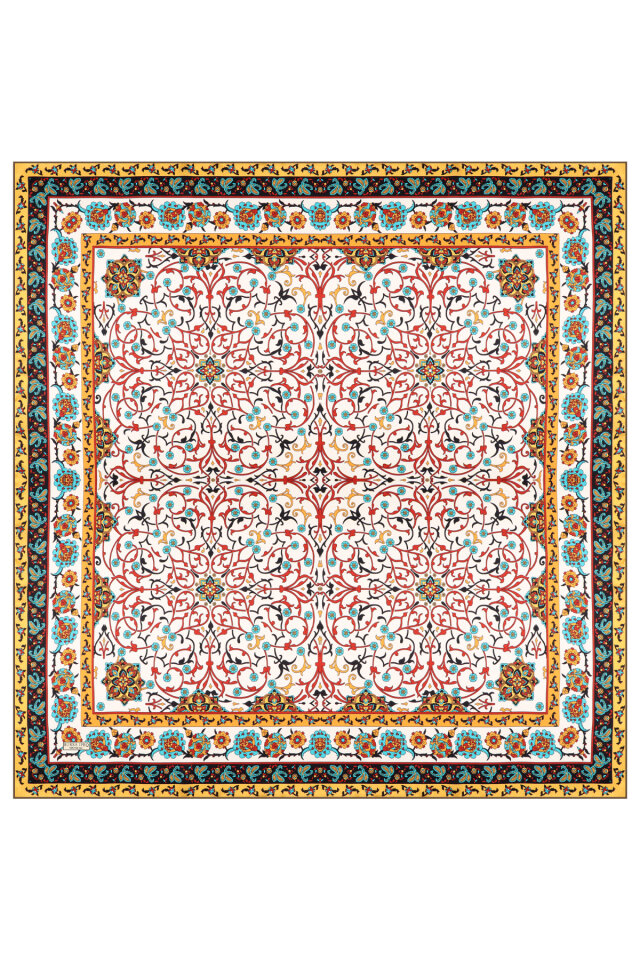 Yeşil Sarmaşık Desen Sura İpek Eşarp - 3