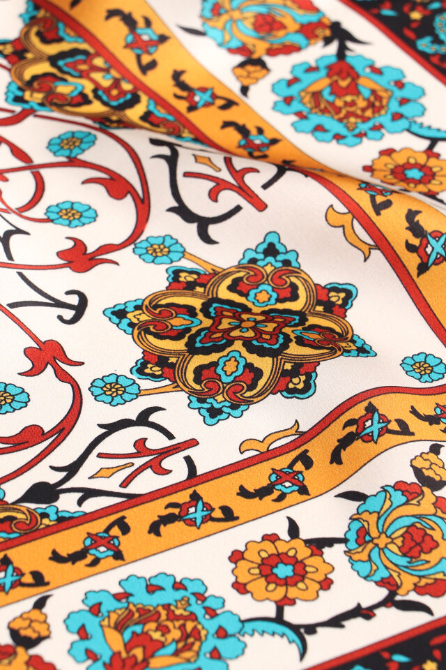 Yeşil Sarmaşık Desen Sura İpek Eşarp - 4