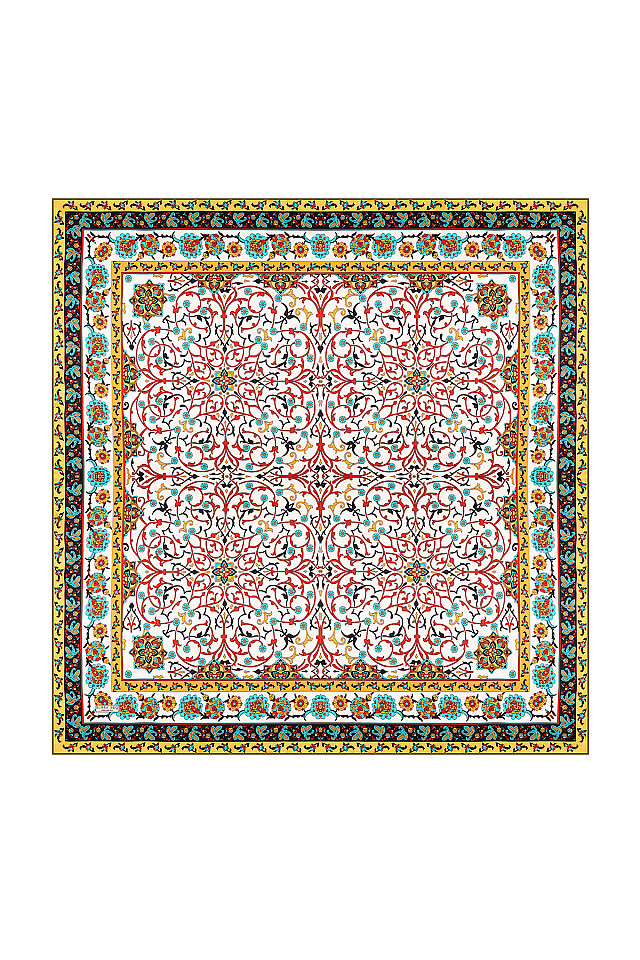 Yeşil Sarmaşık Desen Sura İpek Eşarp 