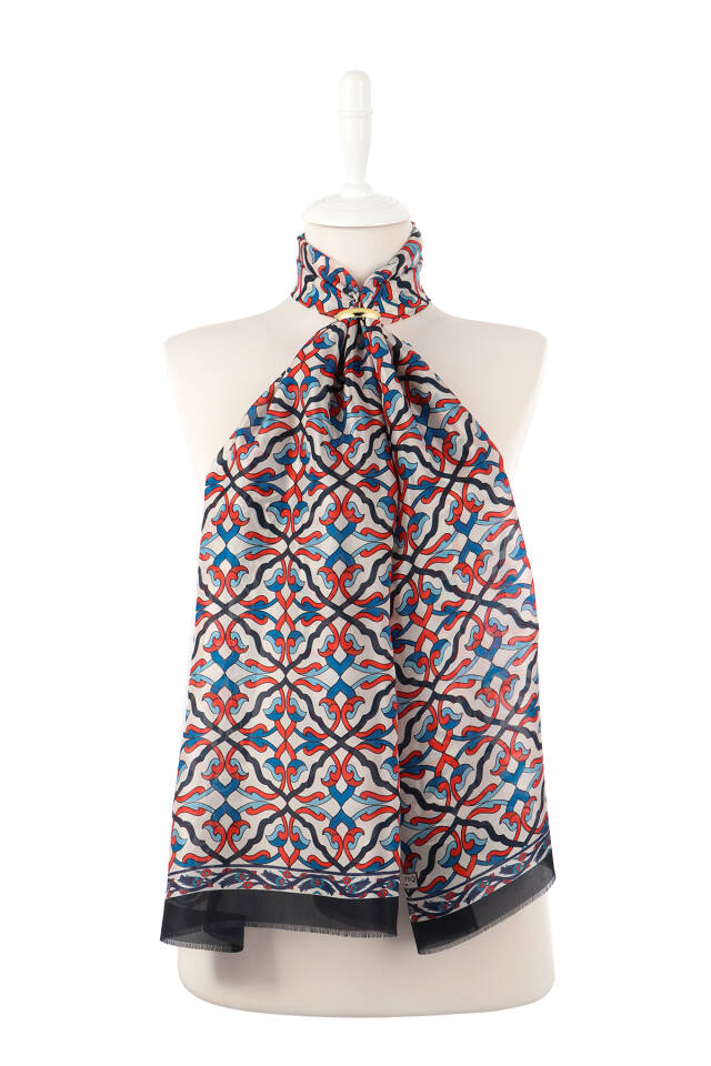 Siyah Sarmaşık Desen Vual İpek Fular - 2