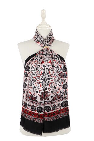 Gri Siyah Sarmaşık İpek Fular 