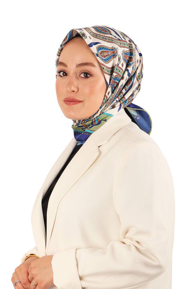 Haki Sarmaşık Lale Desen İpeksi Eşarp - 2