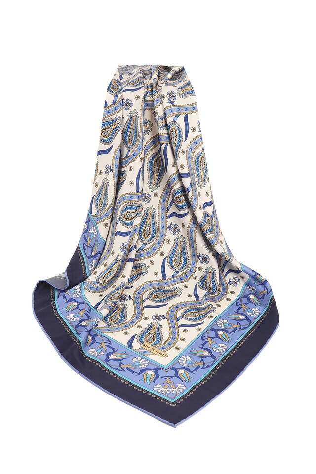 İndigo Sarmaşık Lale Desen İpeksi Eşarp - 3
