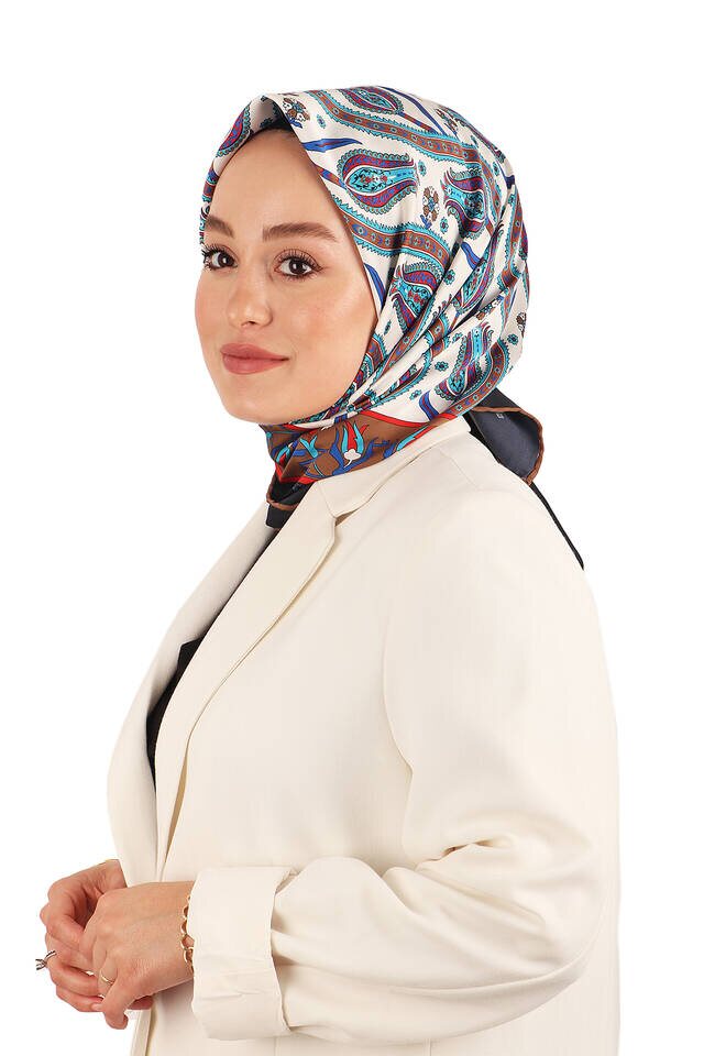 Kahverengi Sarmaşık Lale Desen İpeksi Eşarp - 2