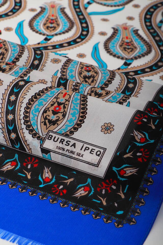 Sax Black Row Tulip Voile Silk Foulard - 3