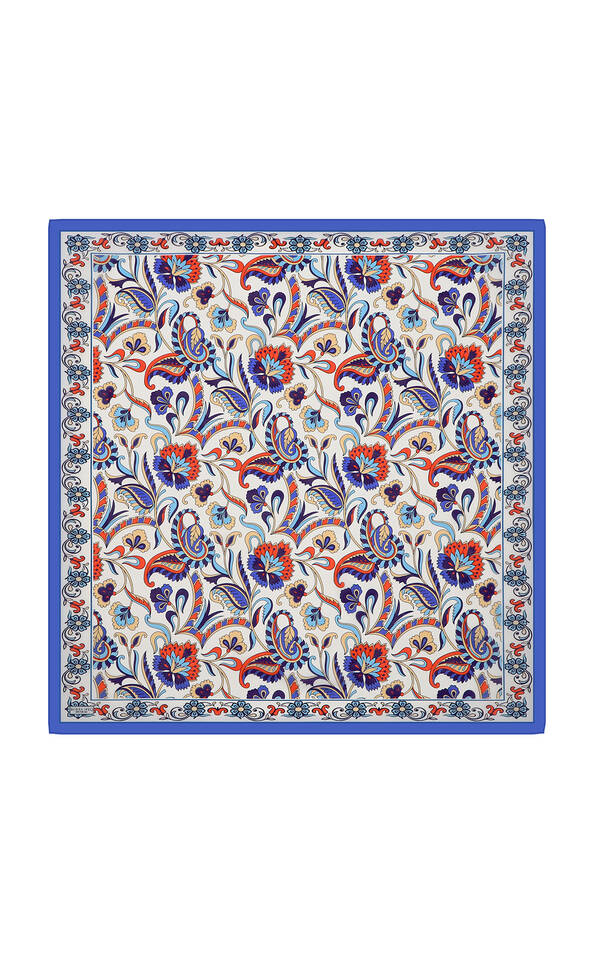 Sax Flower Pattern Voile Silk Square Scarf - 3