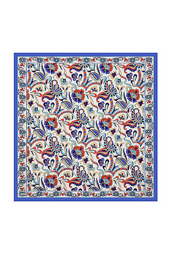 Sax Flower Pattern Voile Silk Square Scarf 