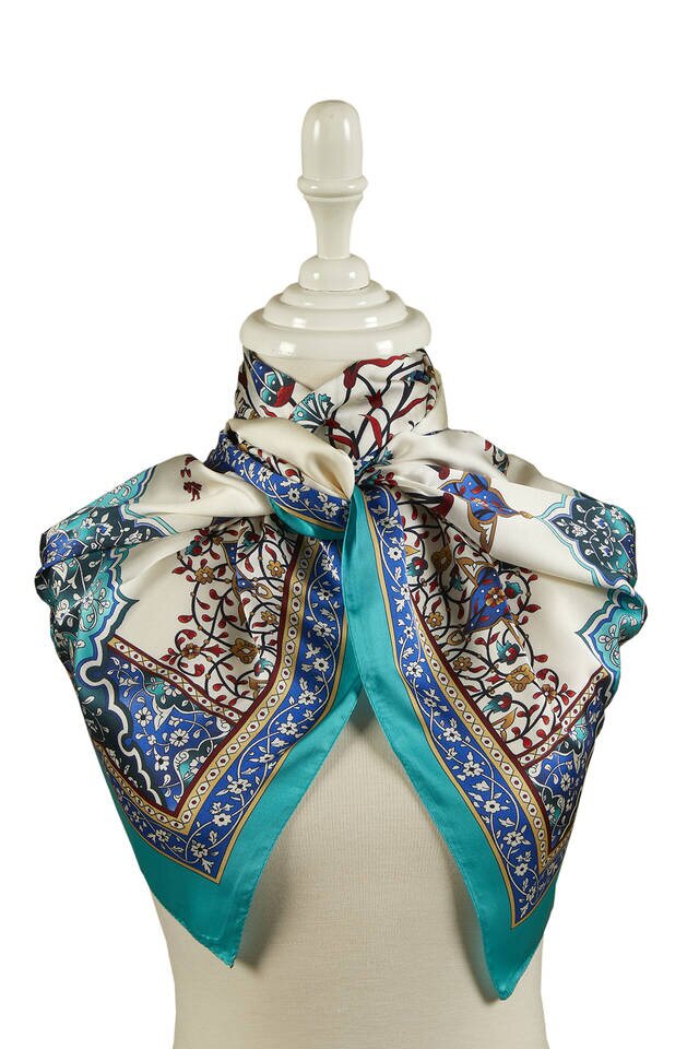 Sax Green Candlestick Pattern Wide Silky Foulard - 2