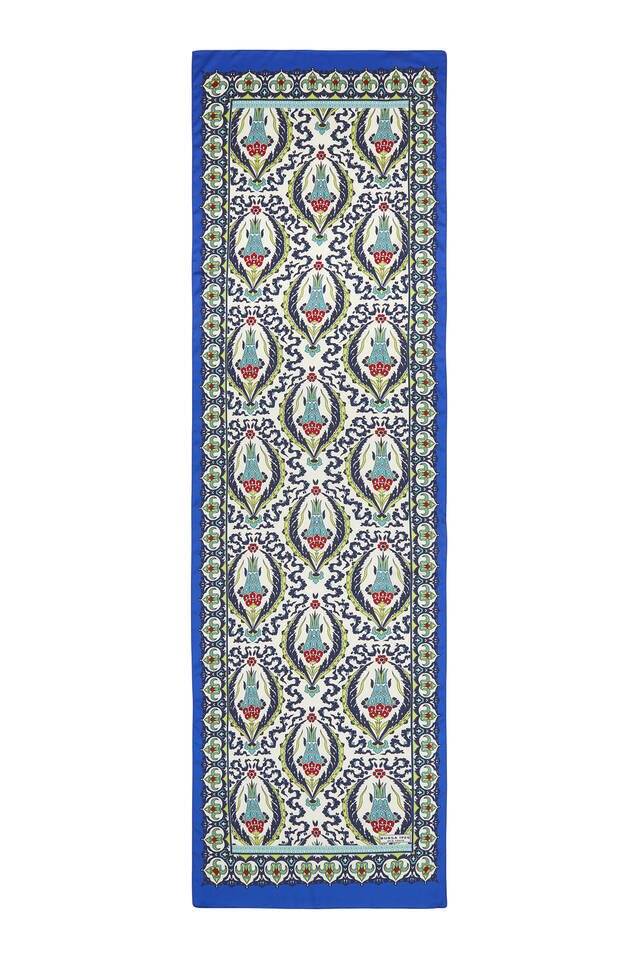 Sax Green Carnation Pattern Narrow Silky Foulard - 4