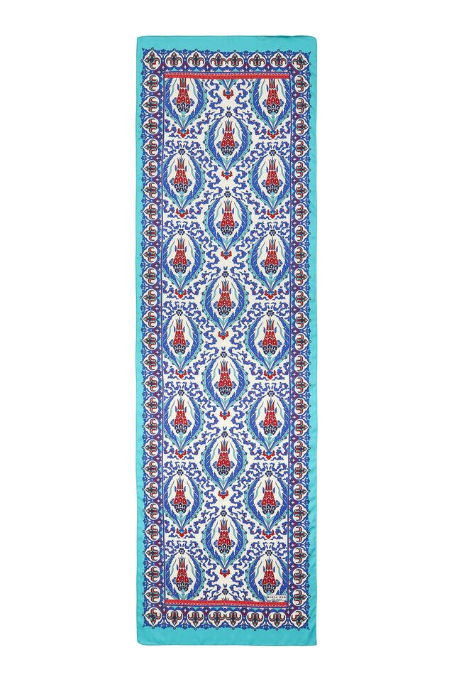 Sax Navy Blue Carnation Pattern Narrow Silky Foulard - 4