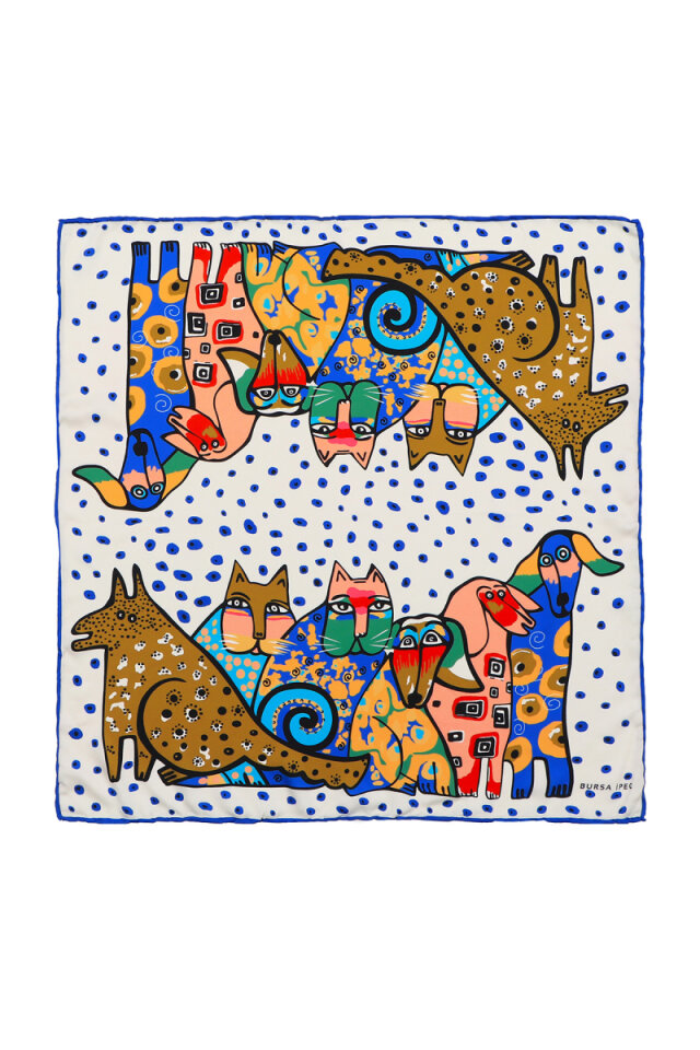 Sax Salmon Patterned Silky Pocket Square 