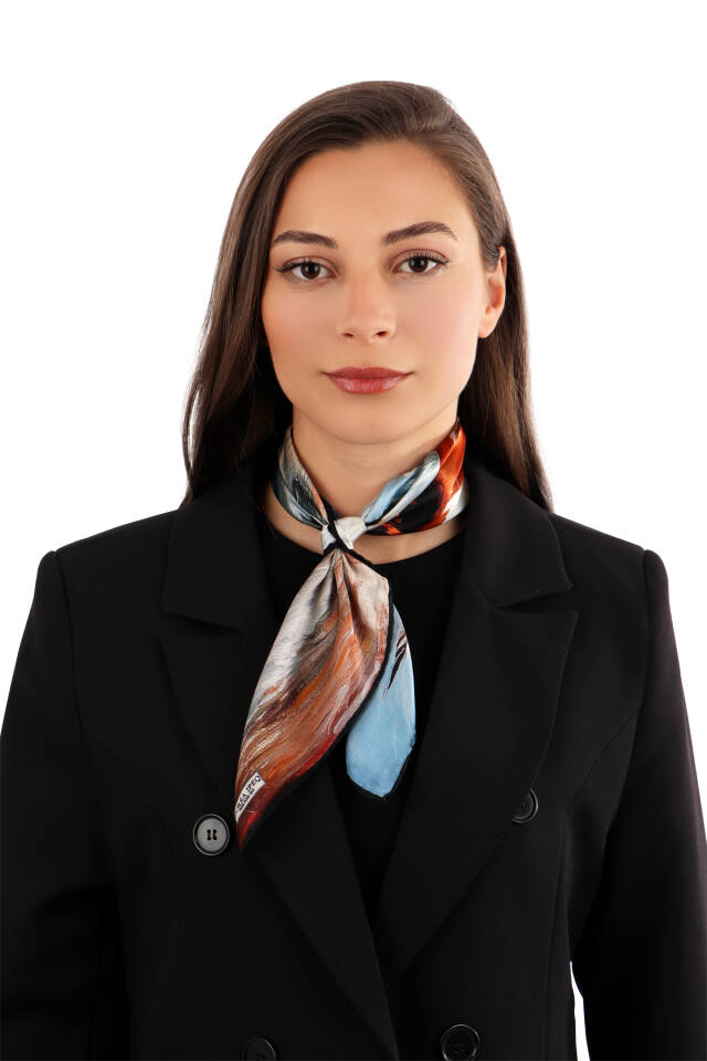 Blue Seagull Pattern Silk Handkerchief - 2