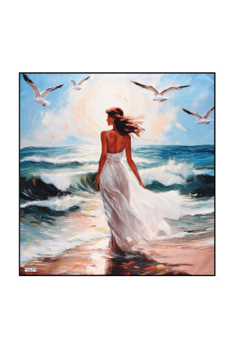 Blue Seagull Pattern Silk Handkerchief 