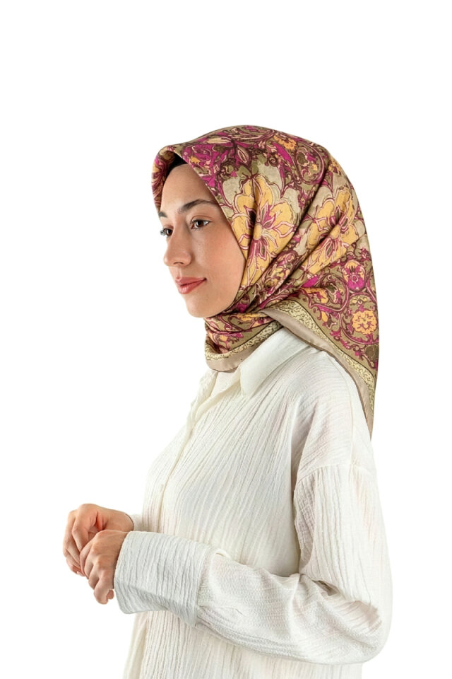 Yeşil Sedef Desen Twill İpek Eşarp - 2