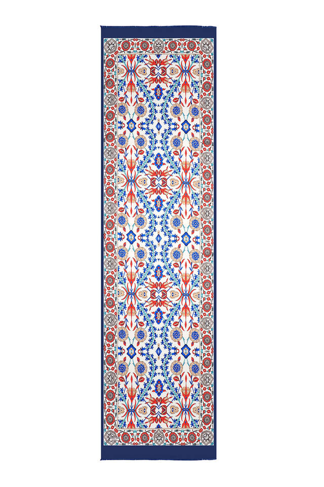 Ekru Selçuk Desen Dar İpek Fular - 4