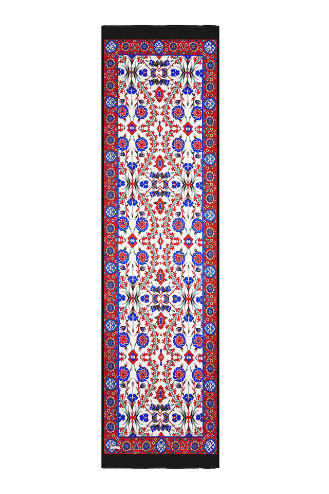 Siyah Selçuk Desen Dar İpek Fular - 4