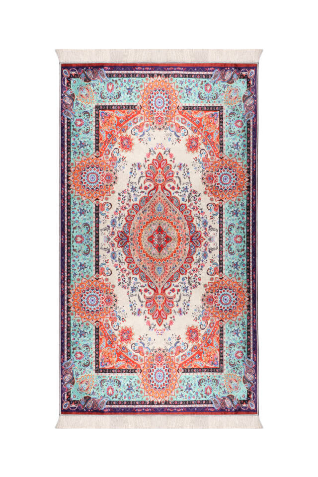 Orange Velvet Carpet Prayer Rug - 1