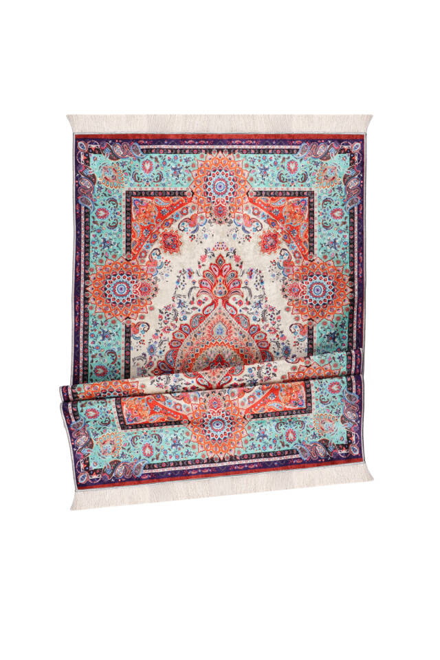Orange Velvet Carpet Prayer Rug - 4