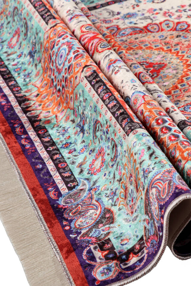 Orange Velvet Carpet Prayer Rug - 3