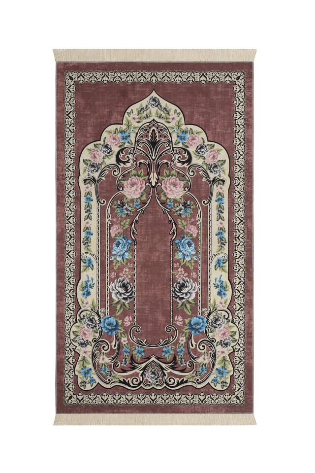 Dusty Rose Velvet Carpet Prayer Rug - 1