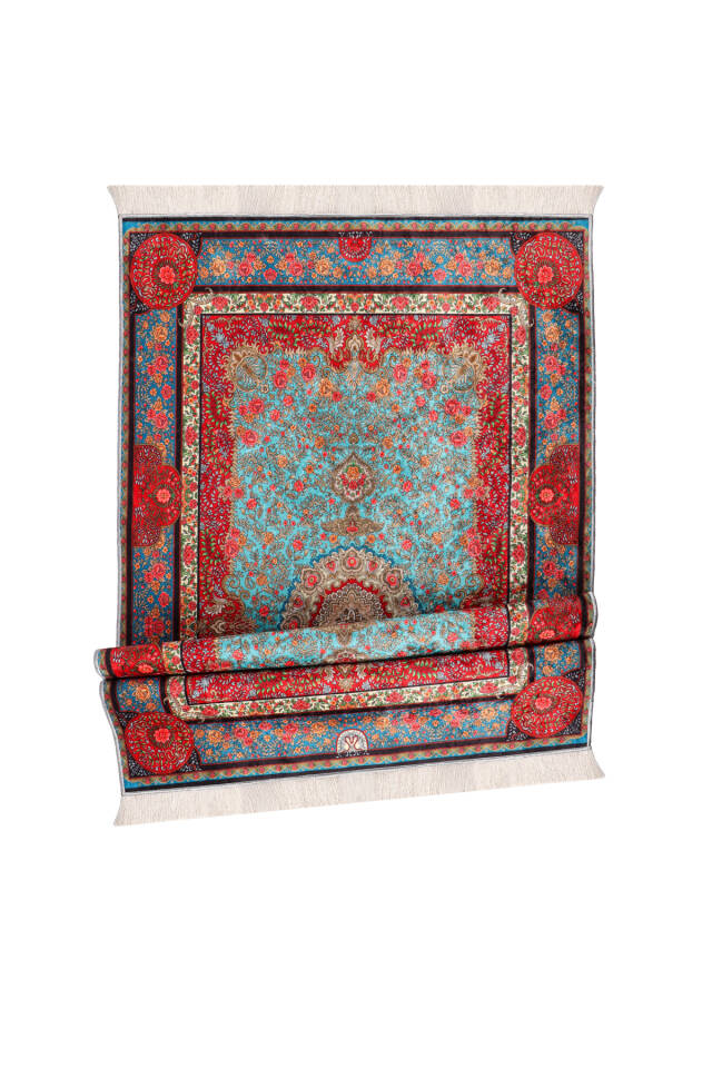 Turquoise Velvet Carpet Prayer Rug - 4