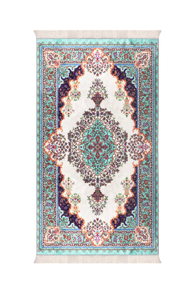 Aqua Green Velvet Carpet Prayer Rug 