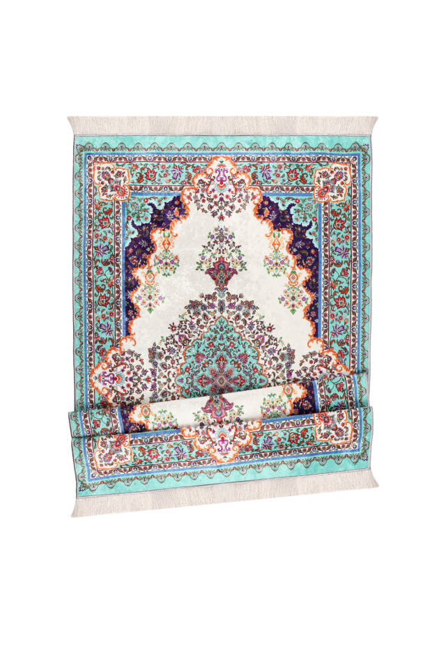 Aqua Green Velvet Carpet Prayer Rug - 4