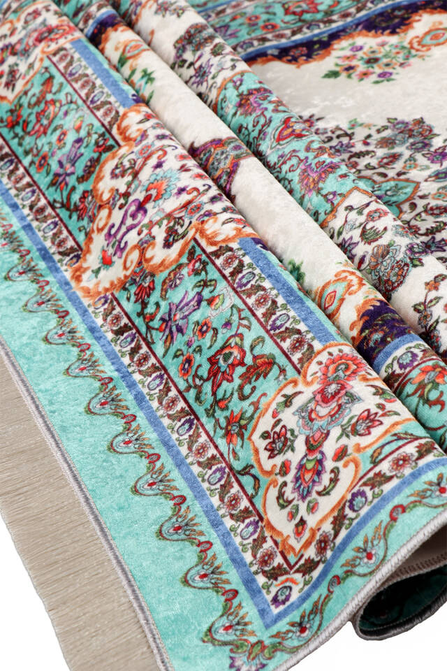 Aqua Green Velvet Carpet Prayer Rug - 3