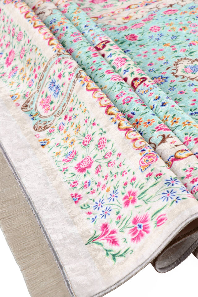 Aqua Green Velvet Carpet Prayer Rug - 3