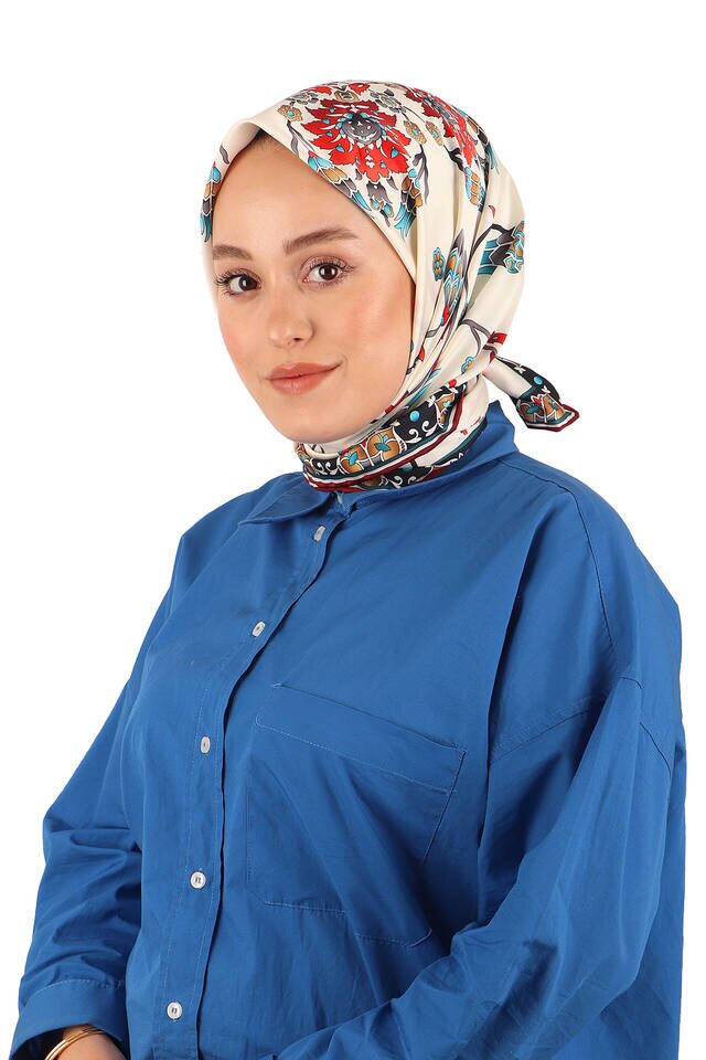 Bordo Sıra Lale Desen İpeksi Eşarp - 2