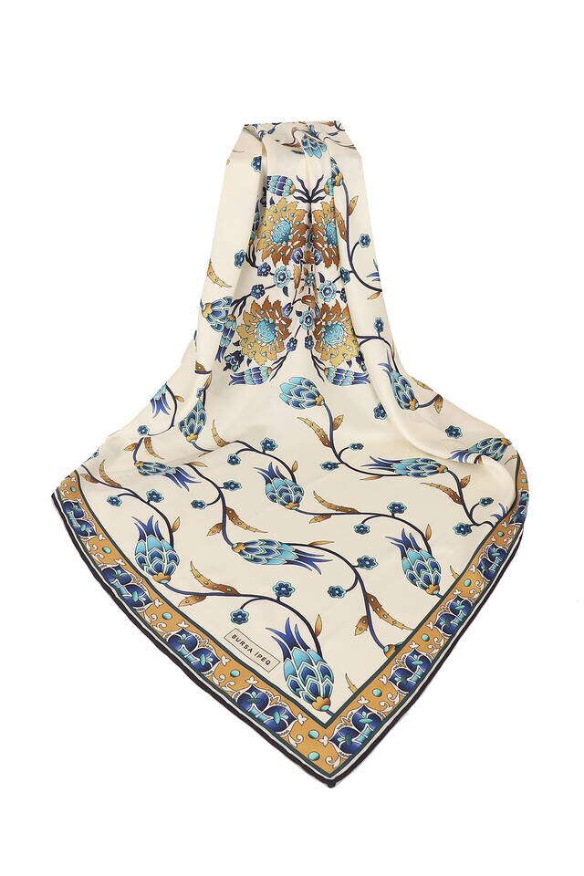 Gold Sıra Lale Desen İpeksi Eşarp - 3