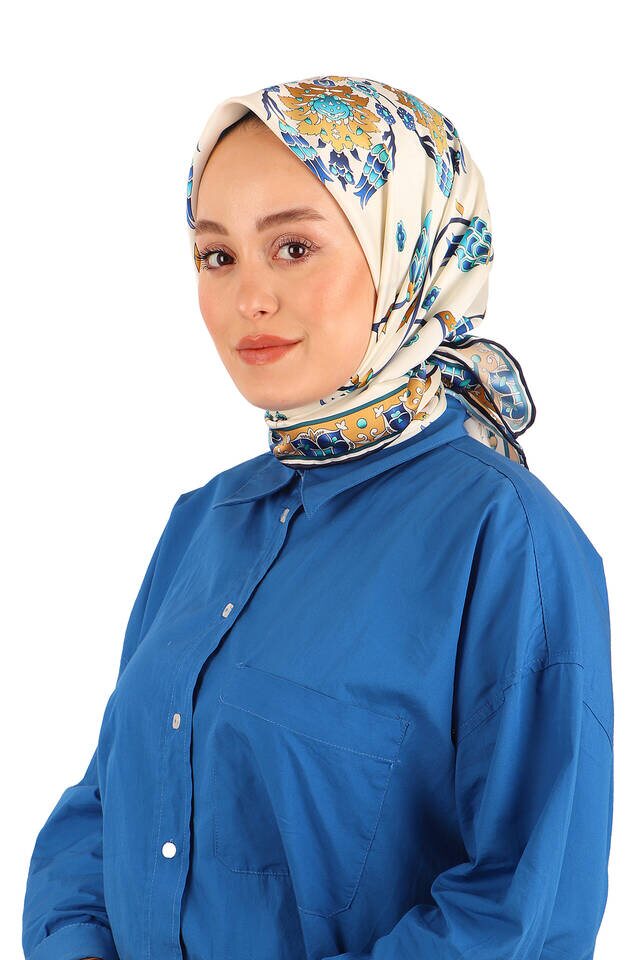 Gold Sıra Lale Desen İpeksi Eşarp - 2