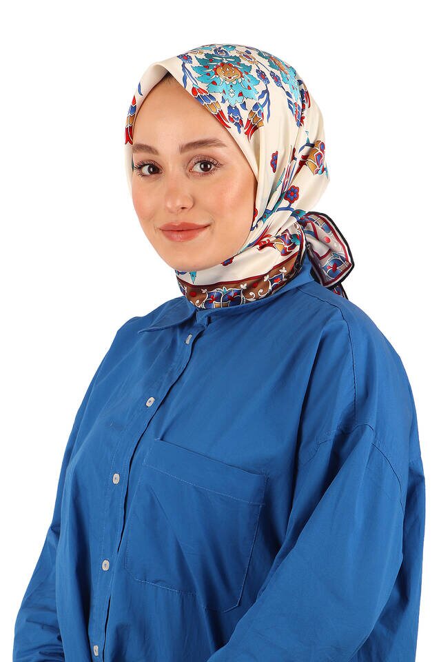 Kahverengi Sıra Lale Desen İpeksi Eşarp - 2