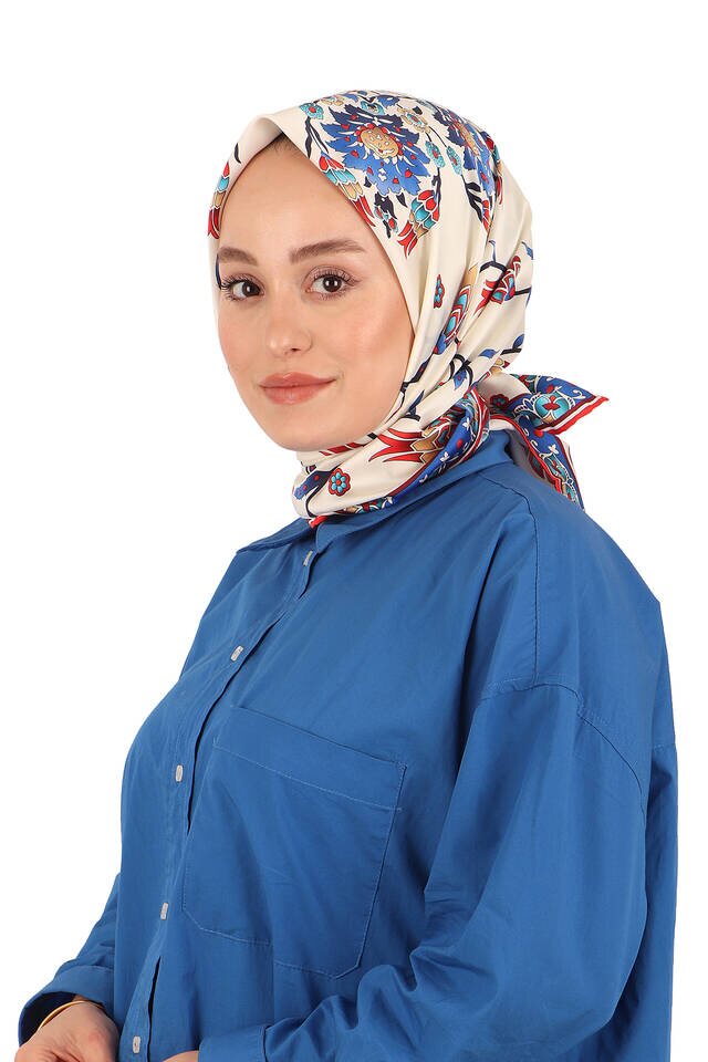 Kırmızı Sıra Lale Desen İpeksi Eşarp - 2