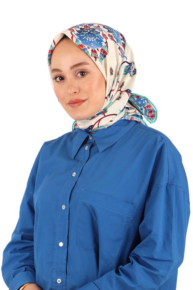 Mint Sıra Lale Desen İpeksi Eşarp - 2